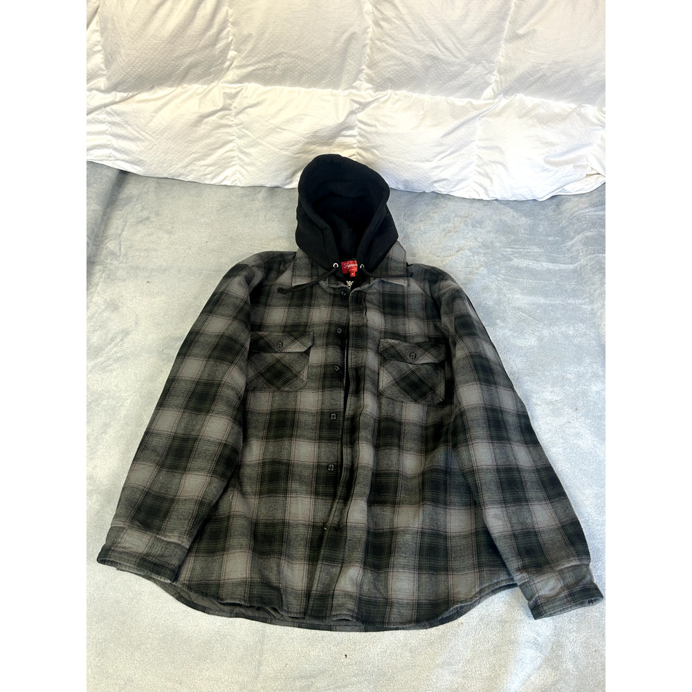 FW21 Supreme Hooded Flannel Zip Up Shirt Quilted XL Black Jacket Embroidered